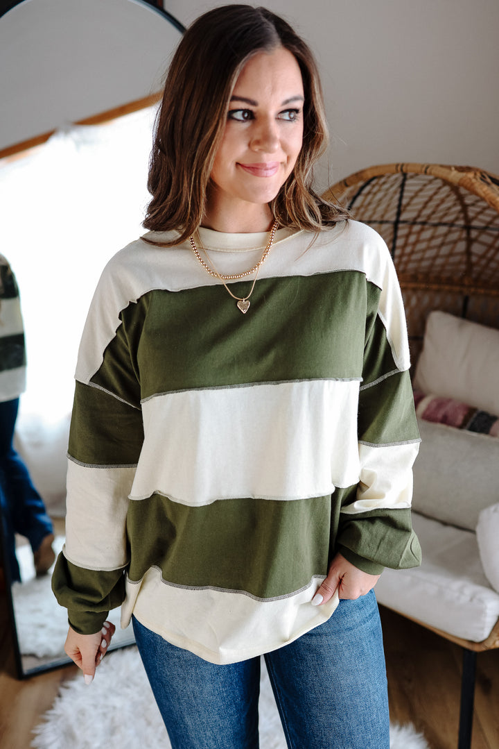 Mariella Panel Long Sleeve Top - Butter Olive