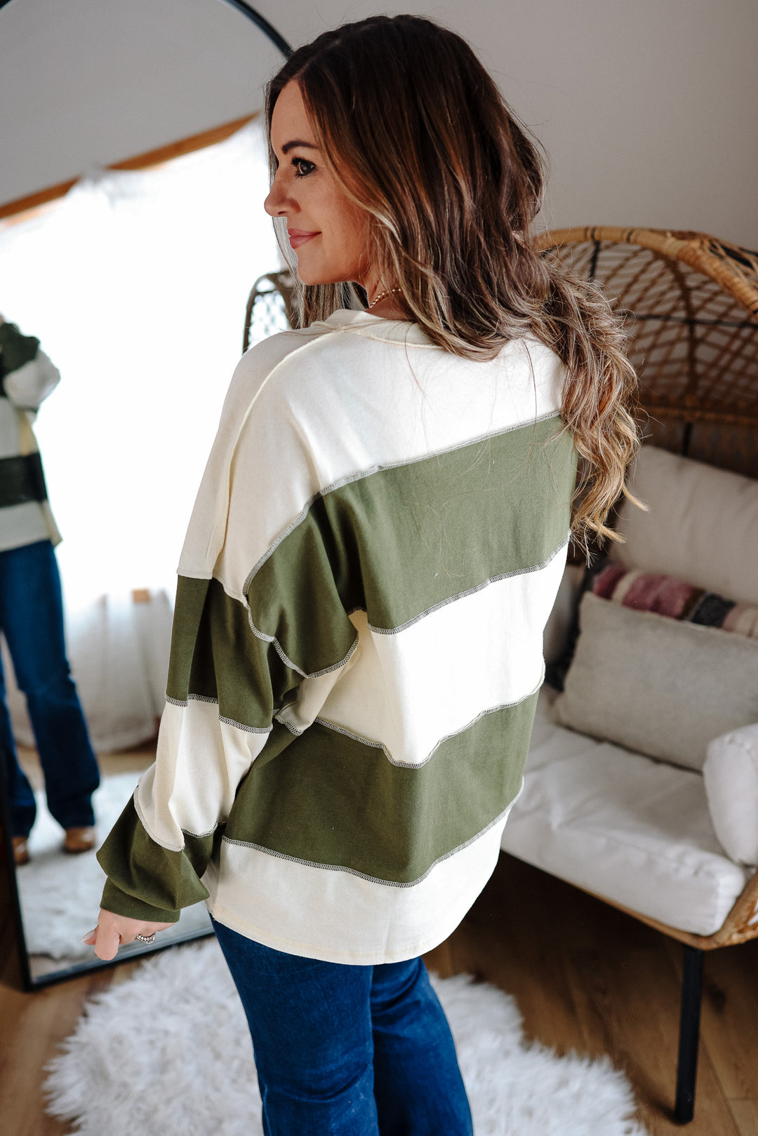 Mariella Panel Long Sleeve Top - Butter Olive