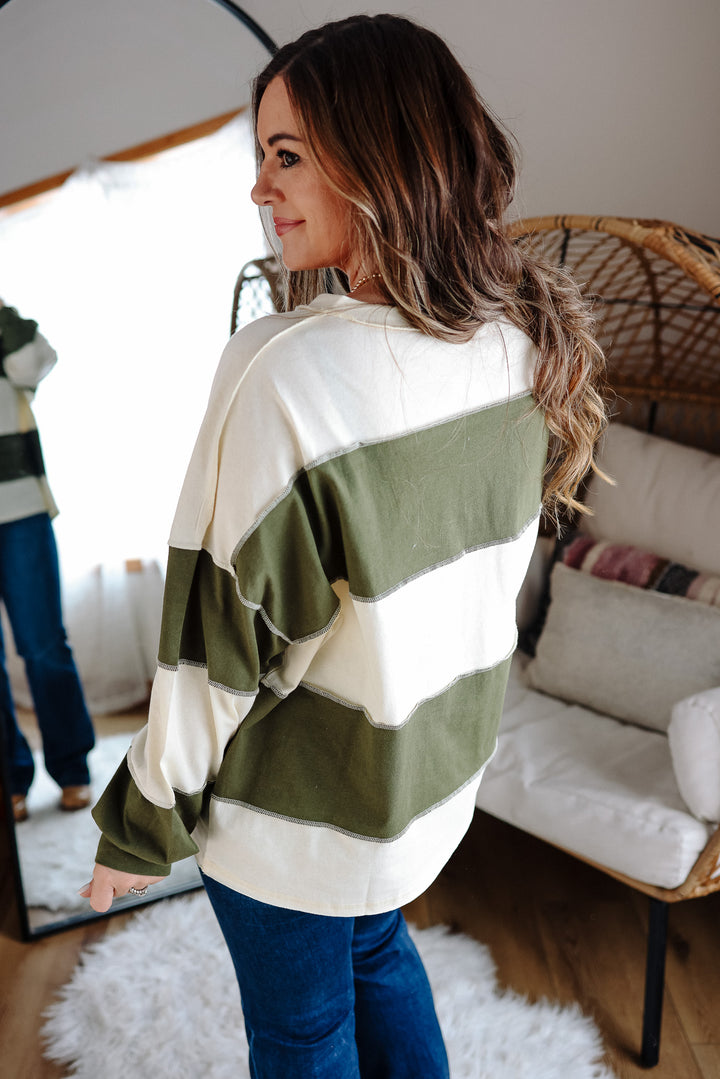 Mariella Panel Long Sleeve Top - Butter Olive