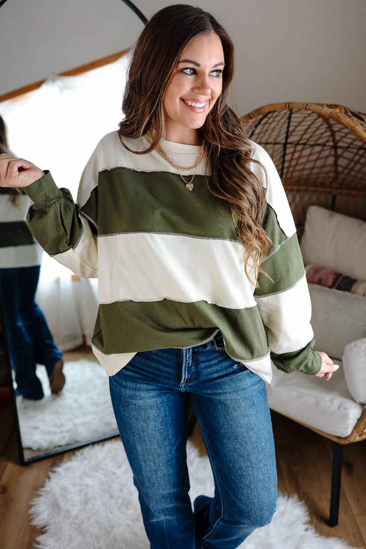 Mariella Panel Long Sleeve Top - Butter Olive