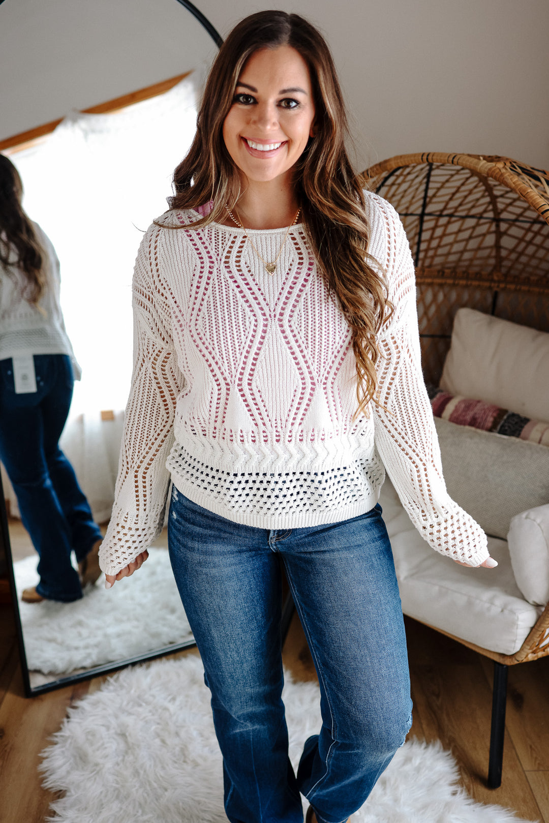 Sloane Boatneck Crochet Top - White