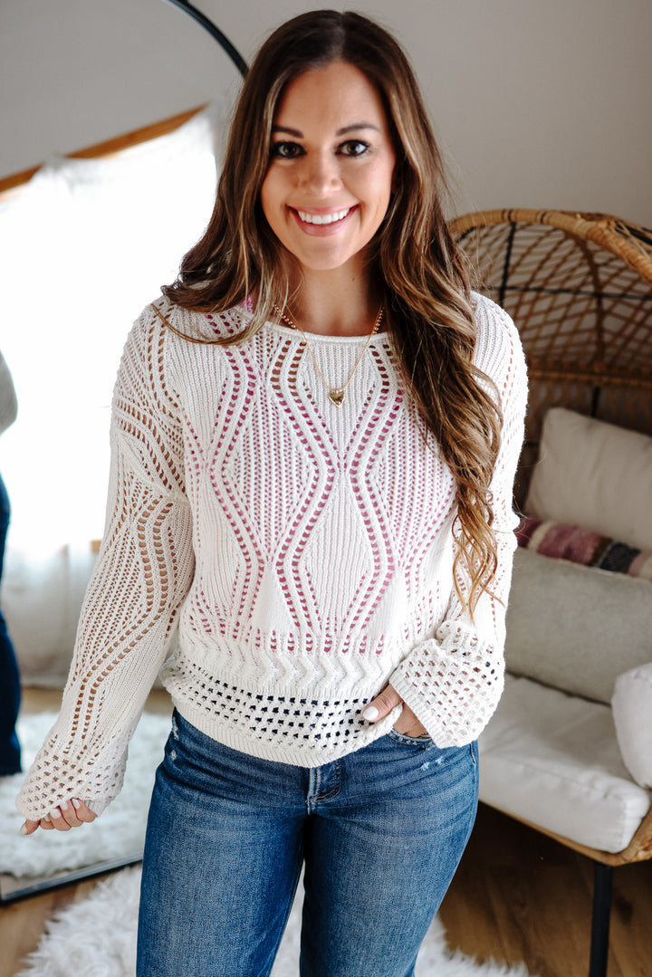Sloane Boatneck Crochet Top - White