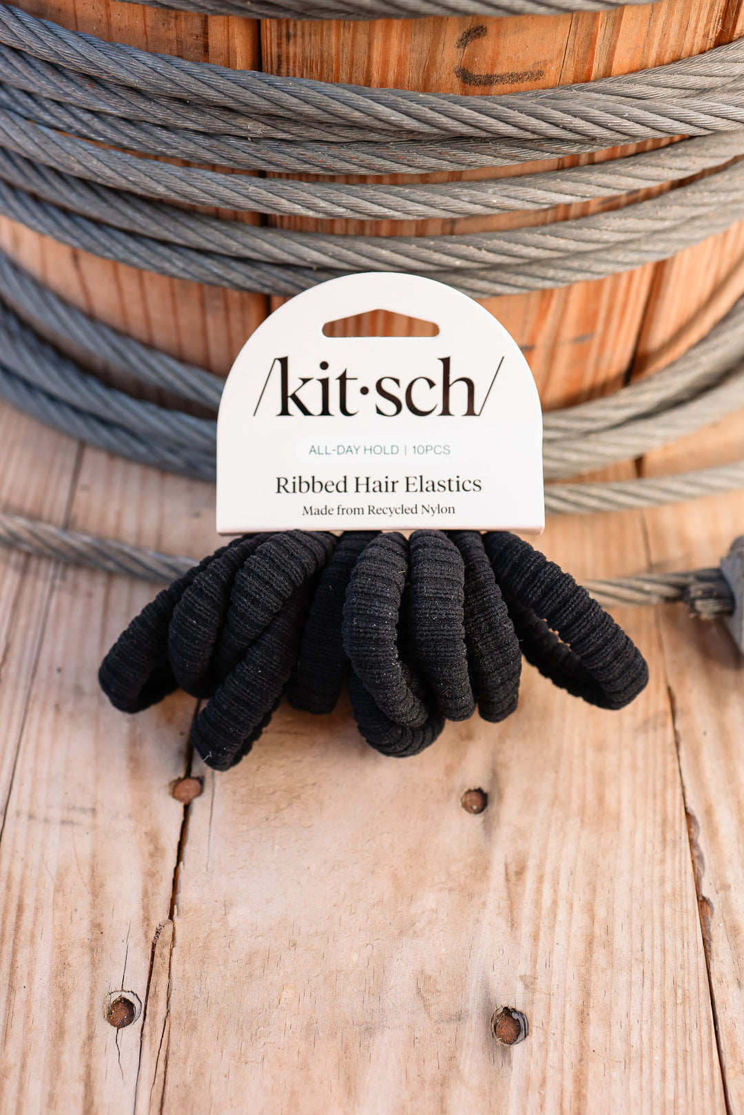 Recycled Fabric Ribbed Hair Elastics 10pc Set - Black