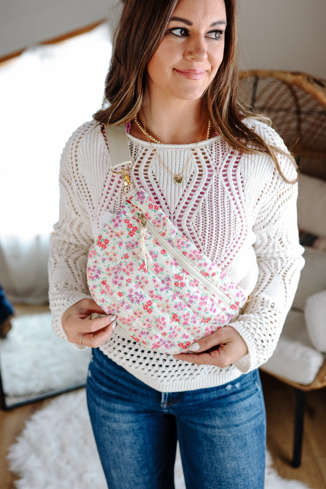 Jolie Puffer Bum Bag - Pink Floral