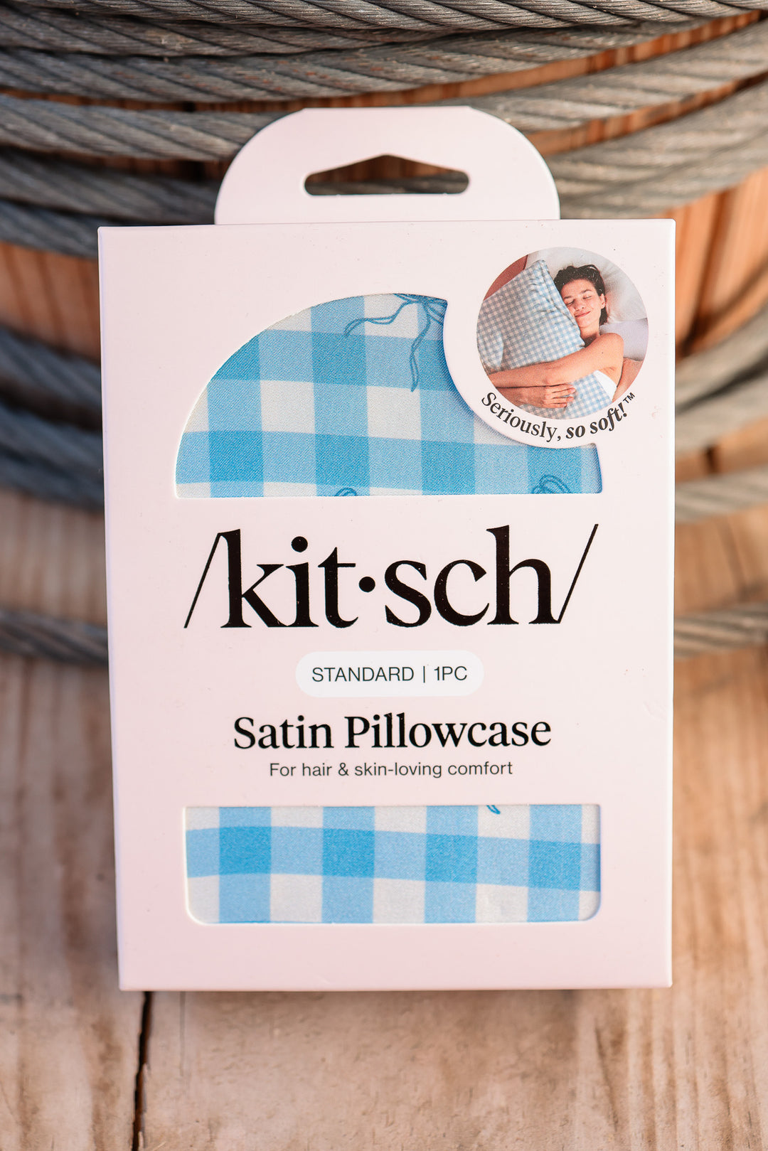 Satin Pillowcase Standard - Gingham Blue