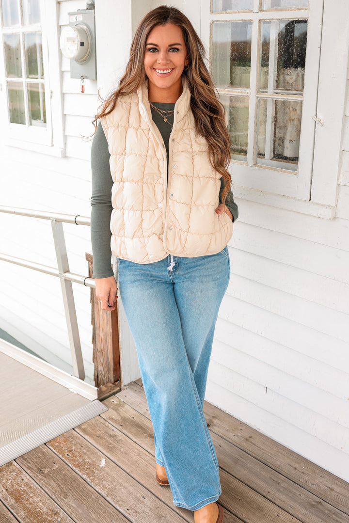 Taya Quilted Puffer Vest - Light Beige