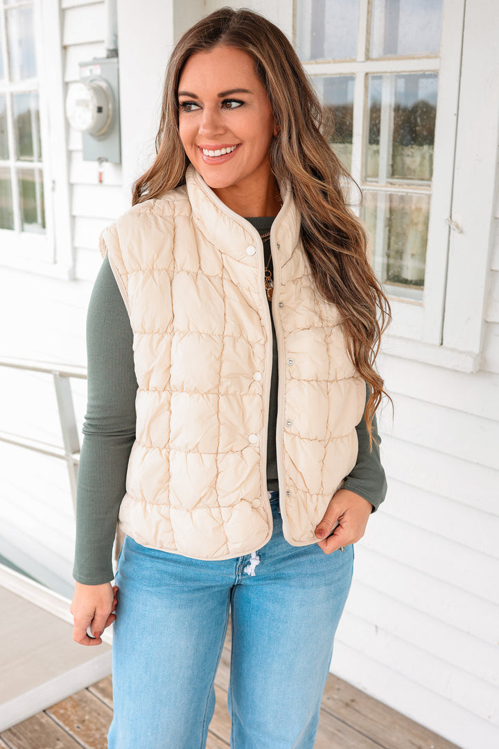 Taya Quilted Puffer Vest - Light Beige