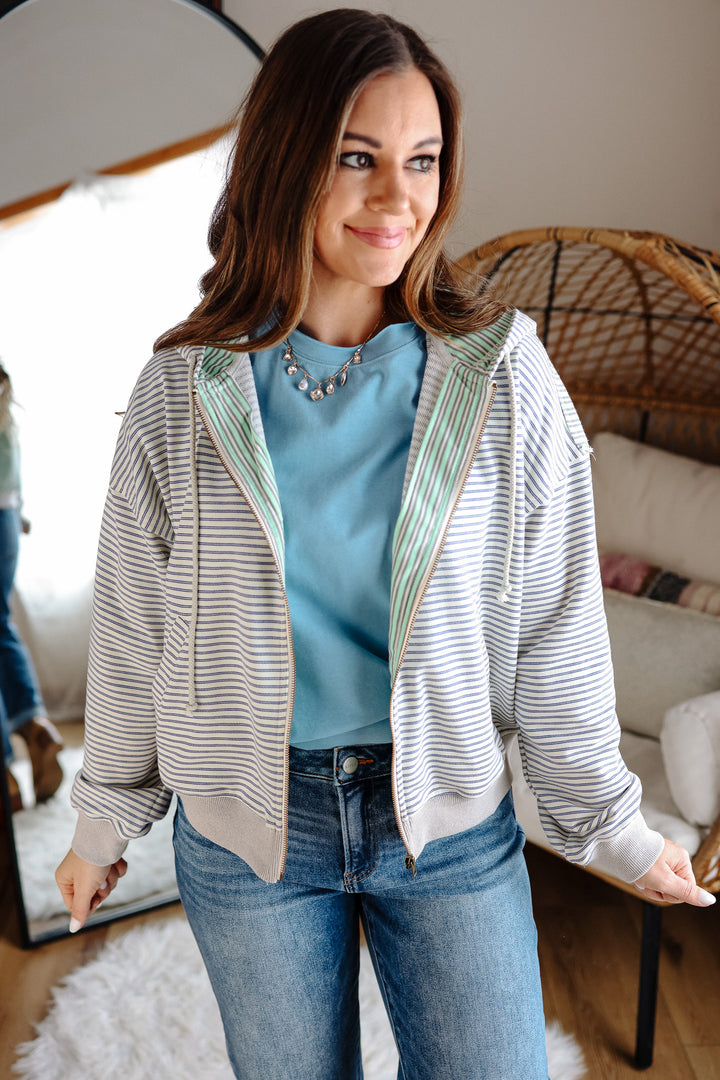 Raina Striped Zip Hoodie