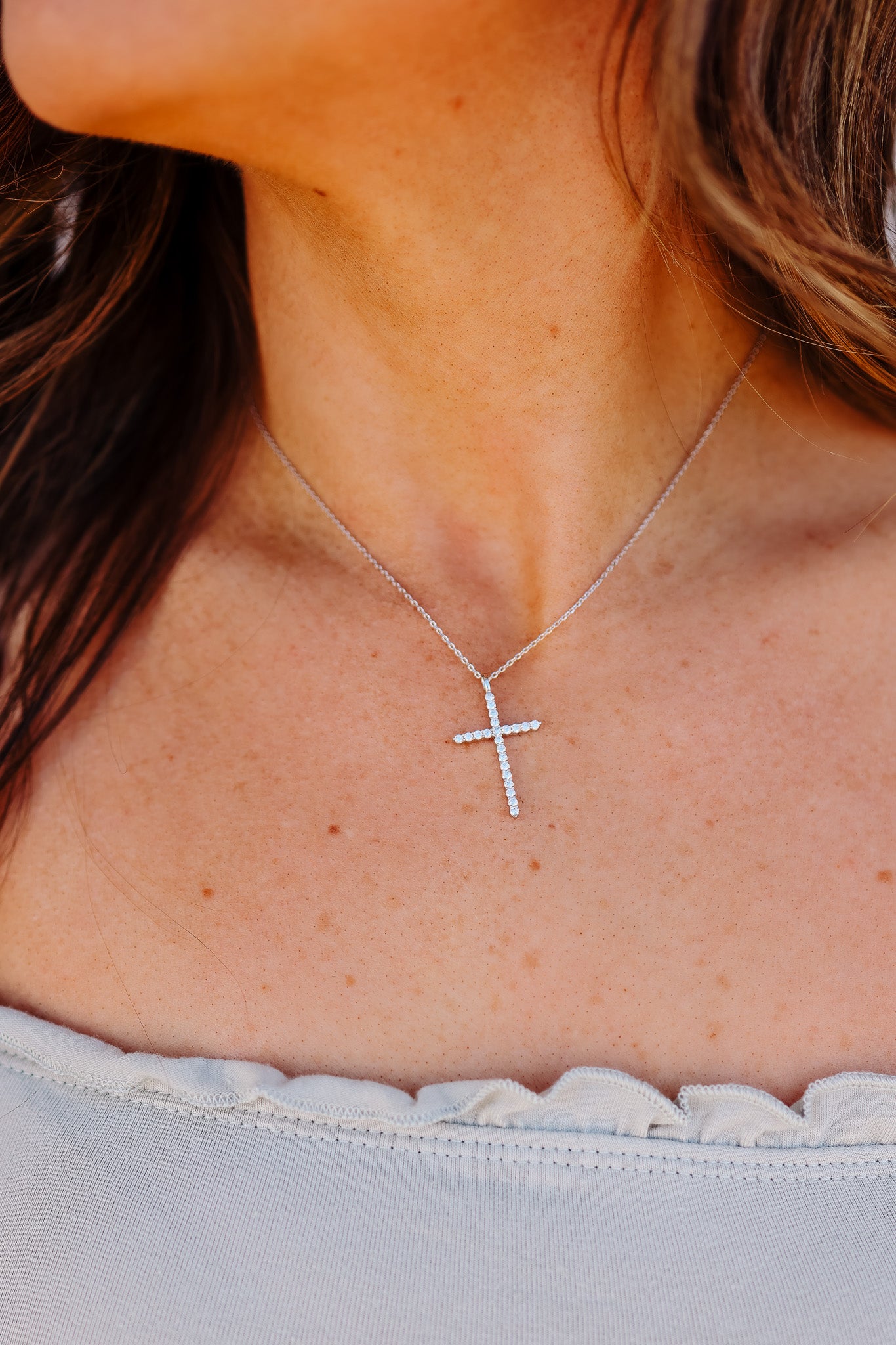 Cross Pendant Chain Necklace - Silver