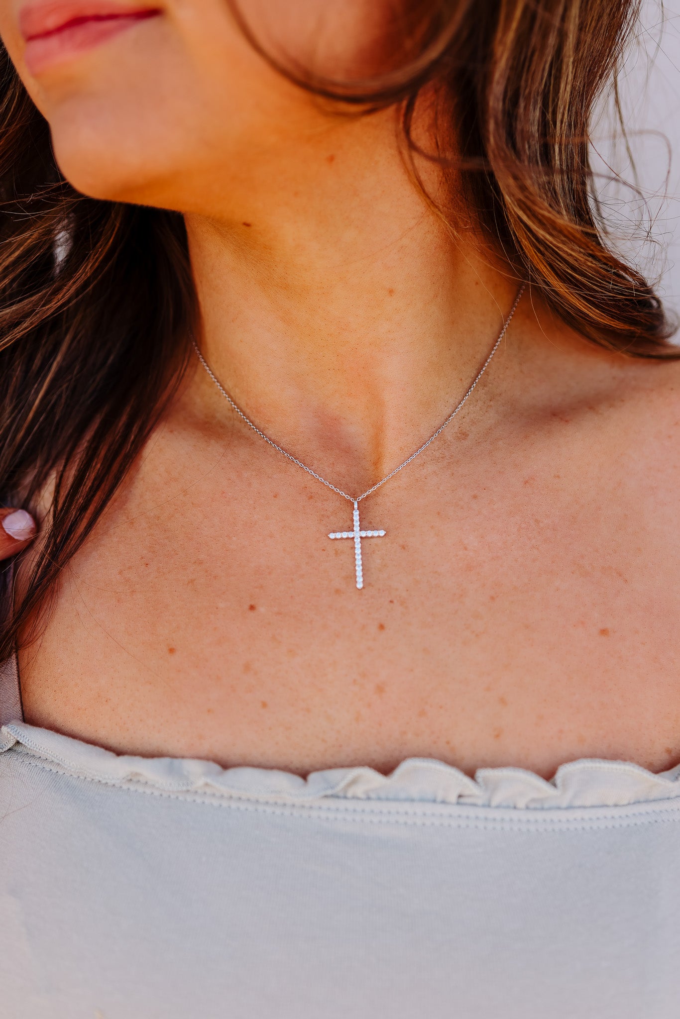 Cross Pendant Chain Necklace - Silver