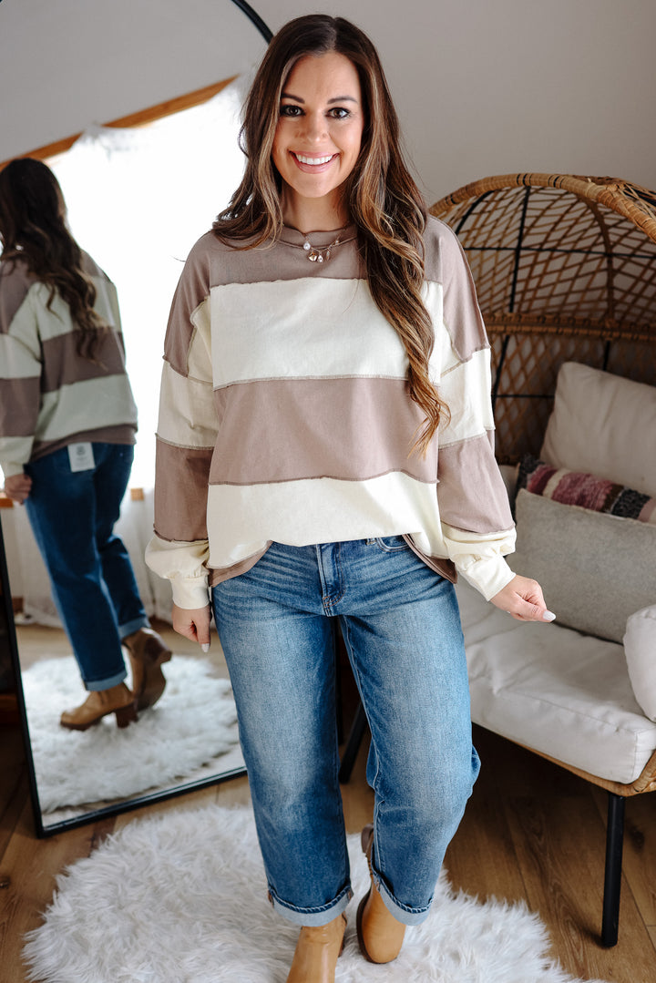 Mariella Panel Long Sleeve Top - Latte Butter