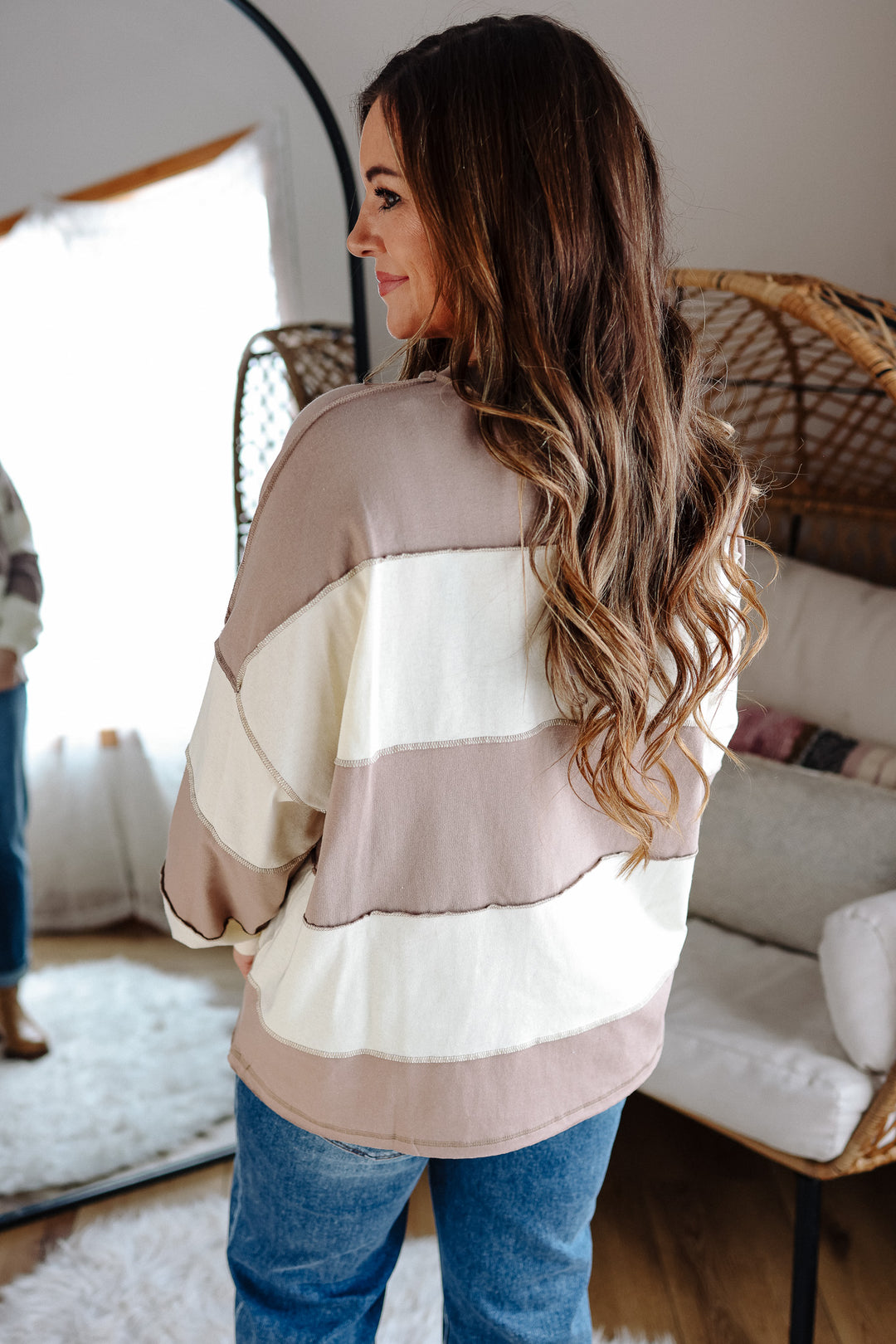 Mariella Panel Long Sleeve Top - Latte Butter