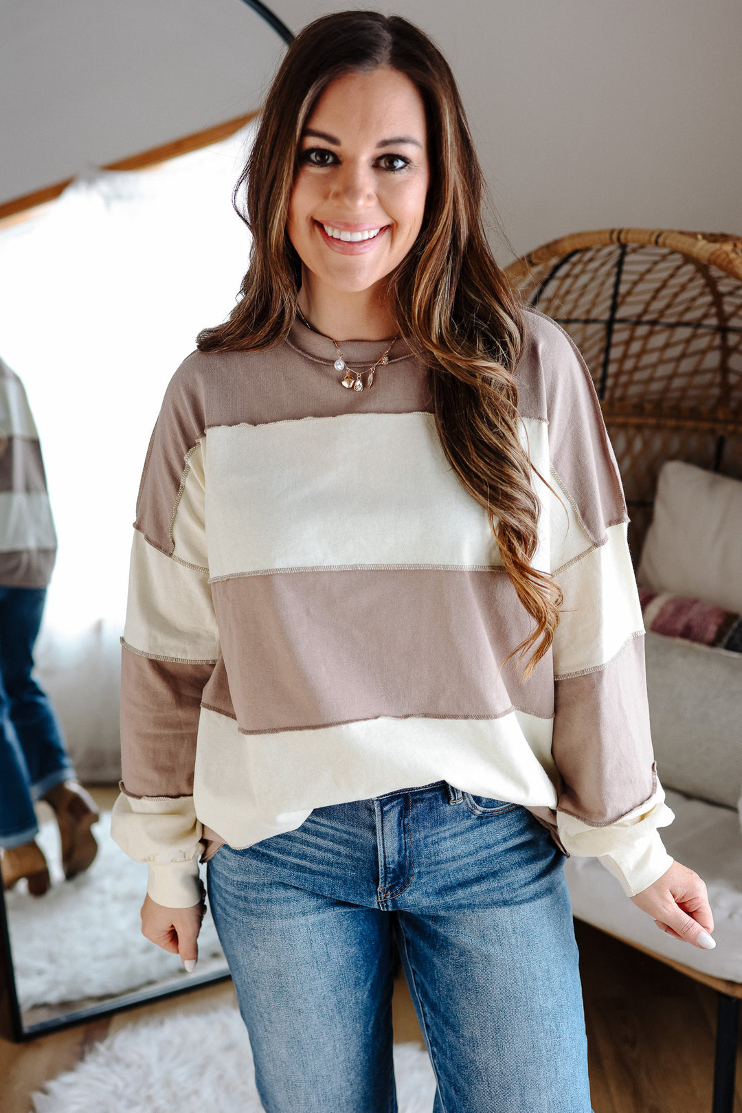 Mariella Panel Long Sleeve Top - Latte Butter