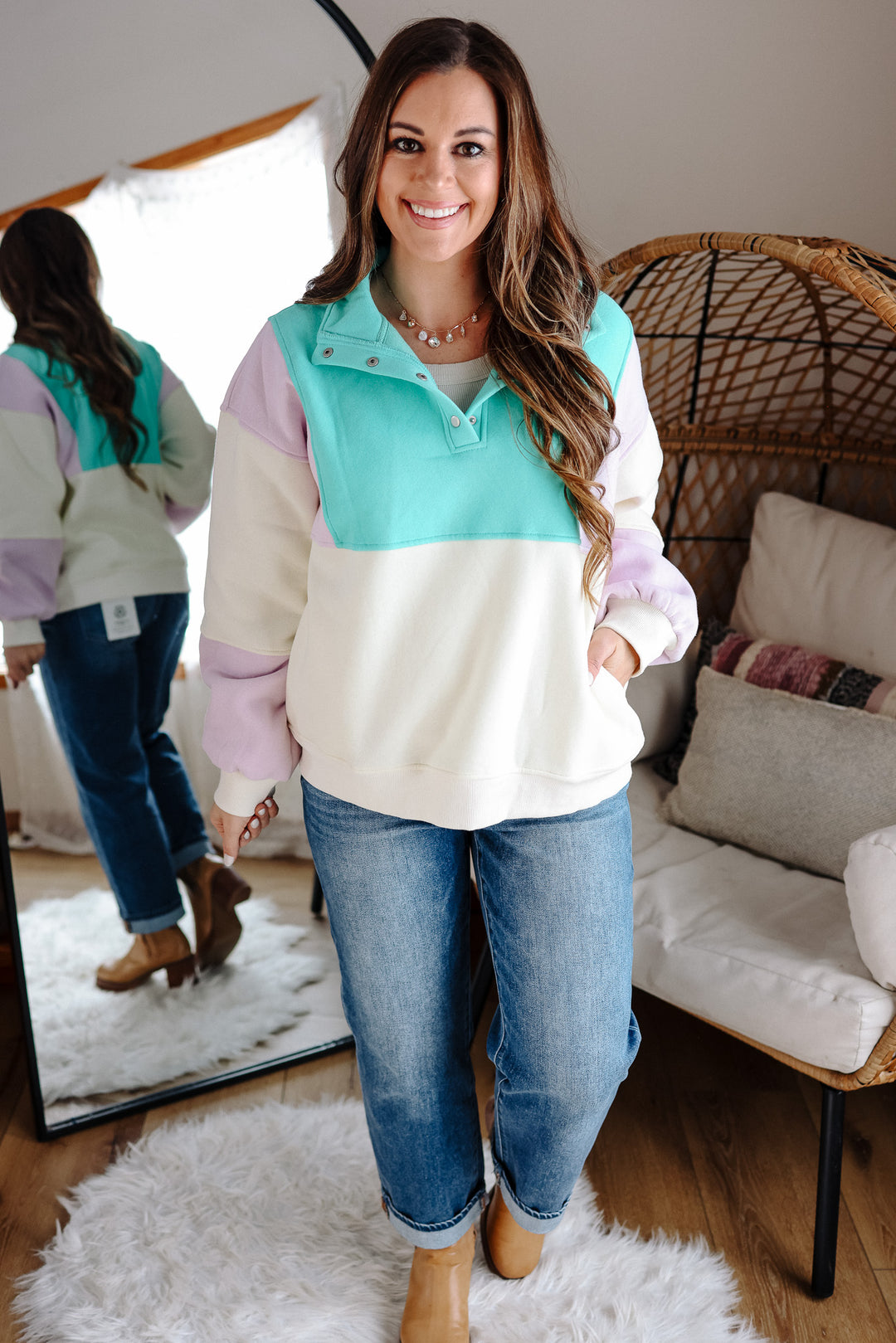 Glo Colorblock Pullover - Lilac Seafoam