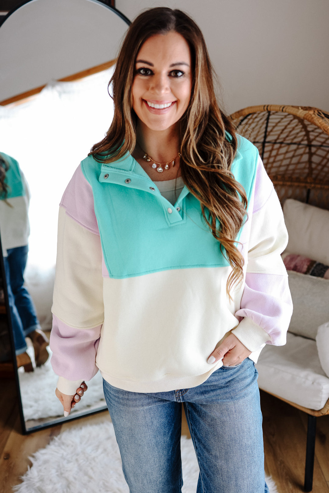 Glo Colorblock Pullover - Lilac Seafoam