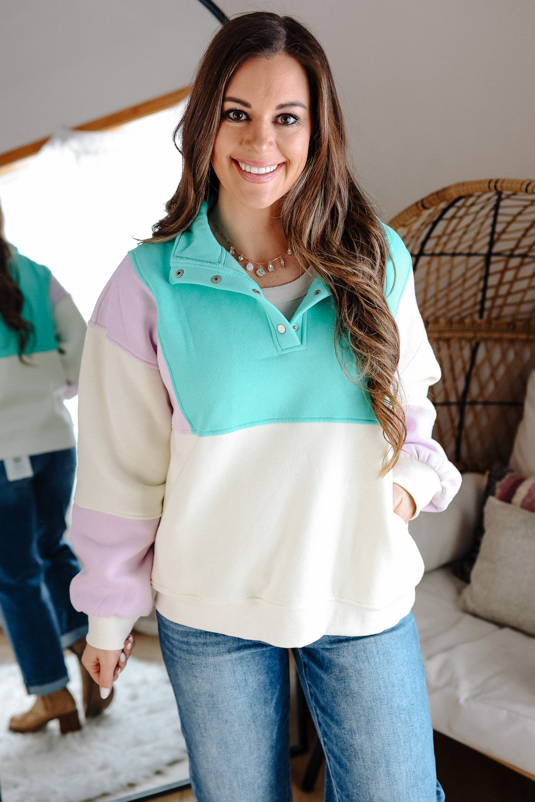 Glo Colorblock Pullover - Lilac Seafoam