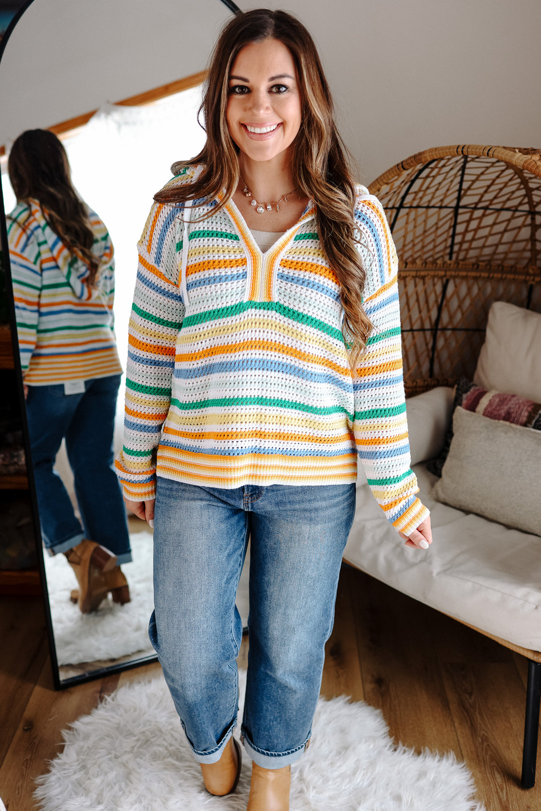 Amara Striped Hoodie Sweater - Orange