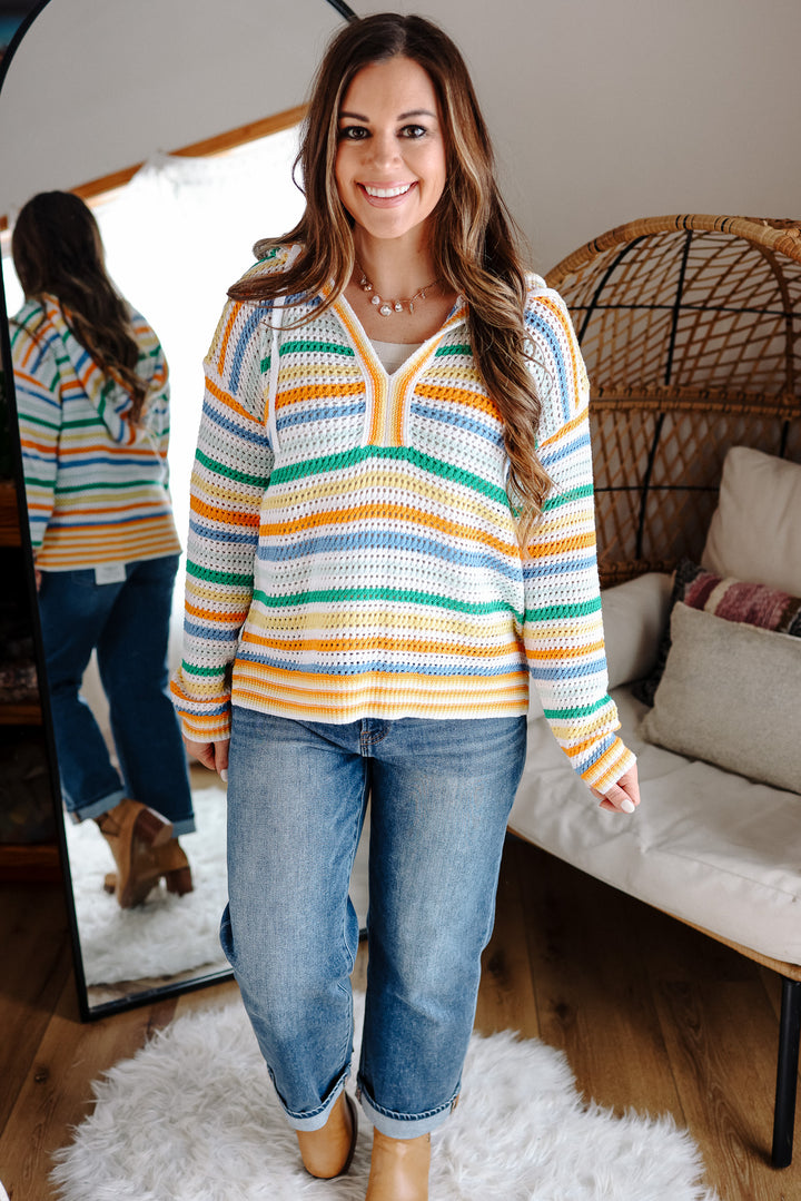 Amara Striped Hoodie Sweater - Orange