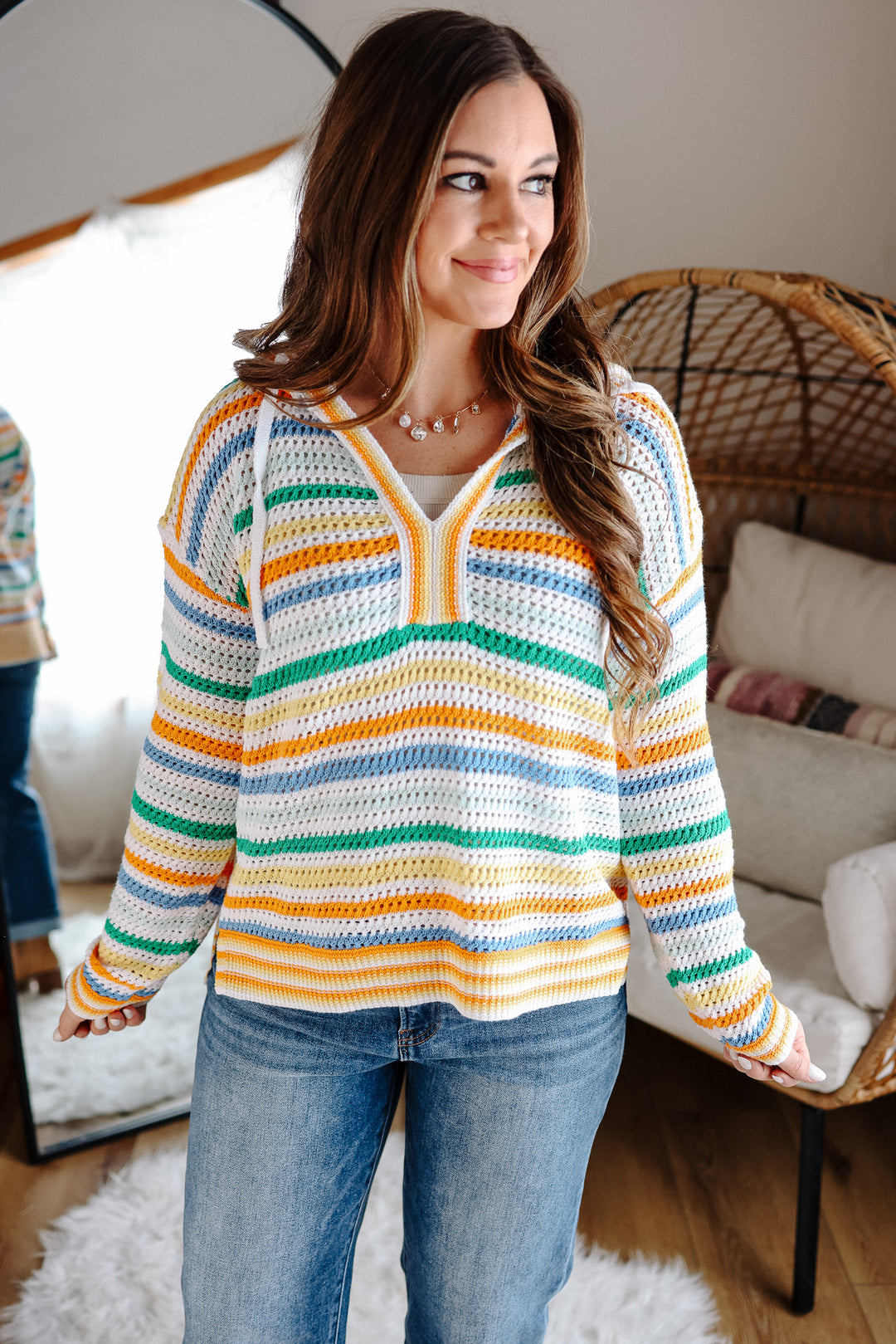 Amara Striped Hoodie Sweater - Orange