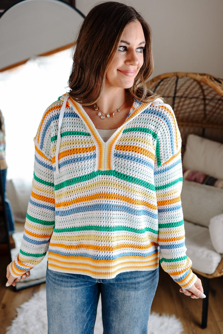 Amara Striped Hoodie Sweater - Orange