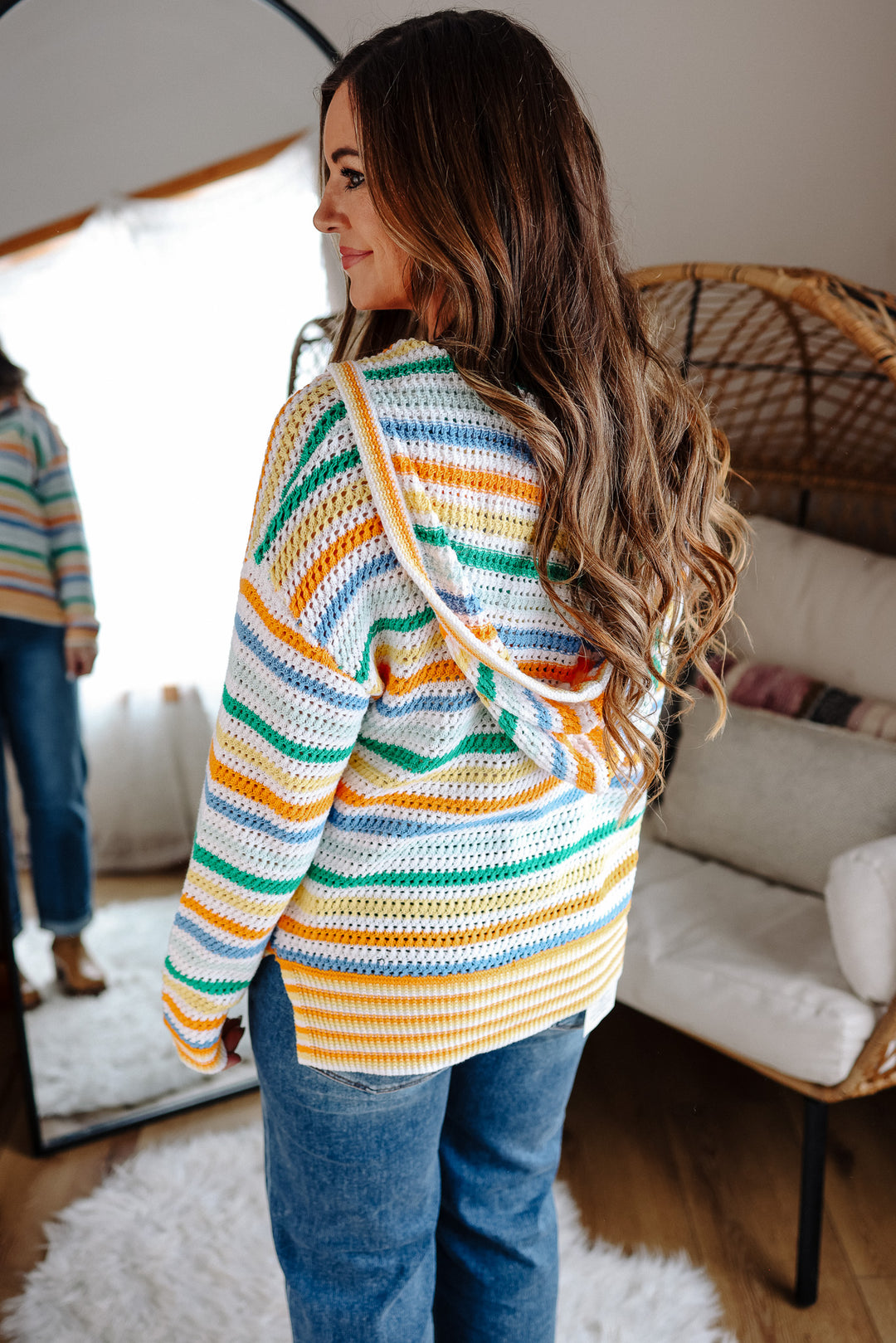 Amara Striped Hoodie Sweater - Orange