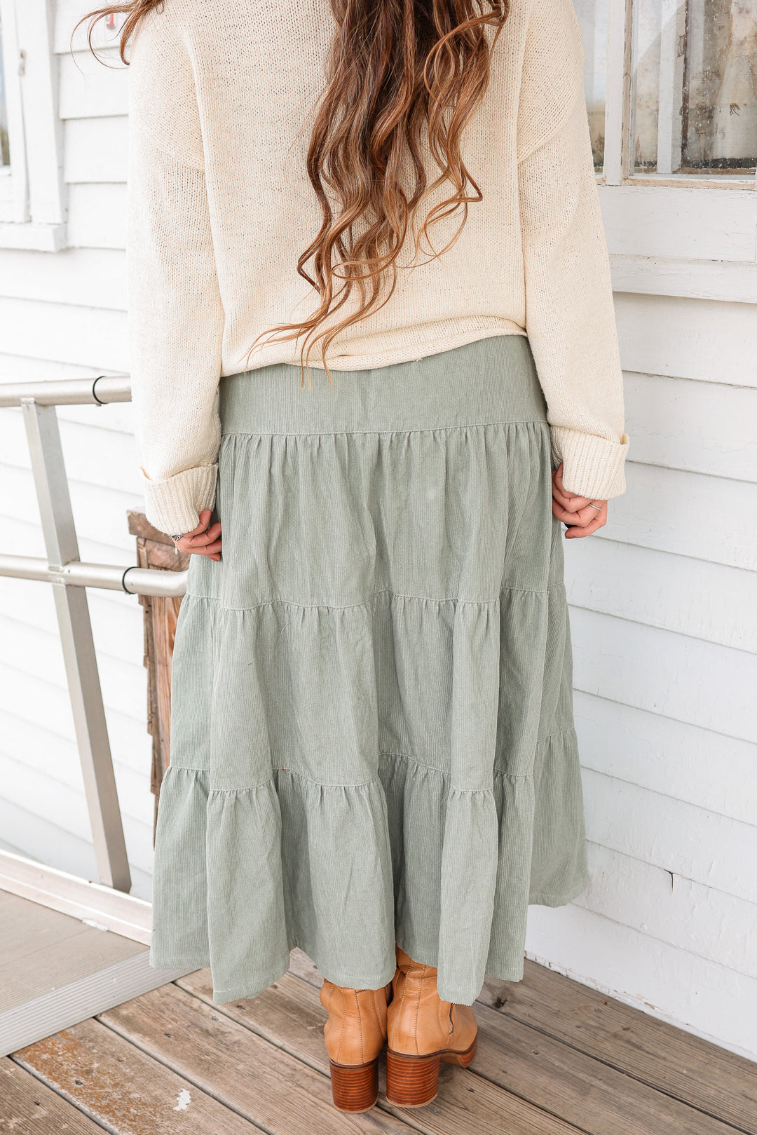 Julia Tiered Corduroy Maxi Skirt - Sage