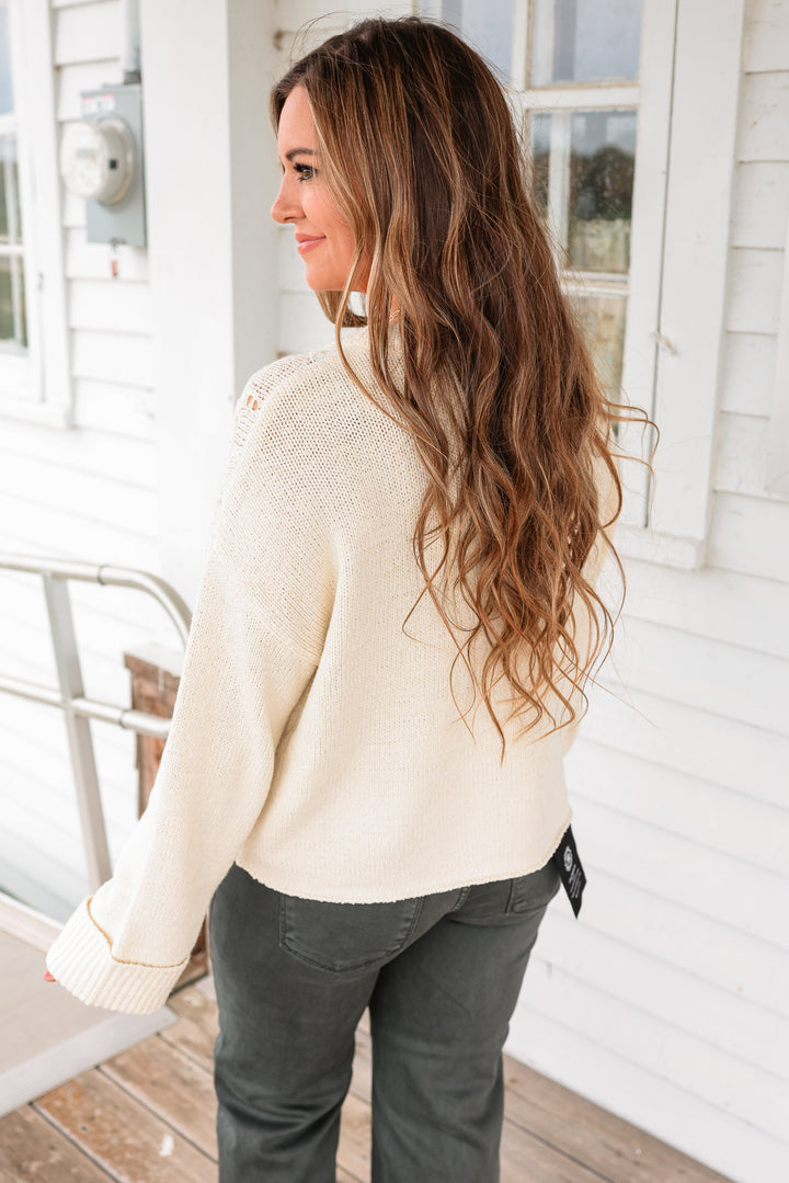 Cecilia Crewneck Button Front Sweater - Ecru
