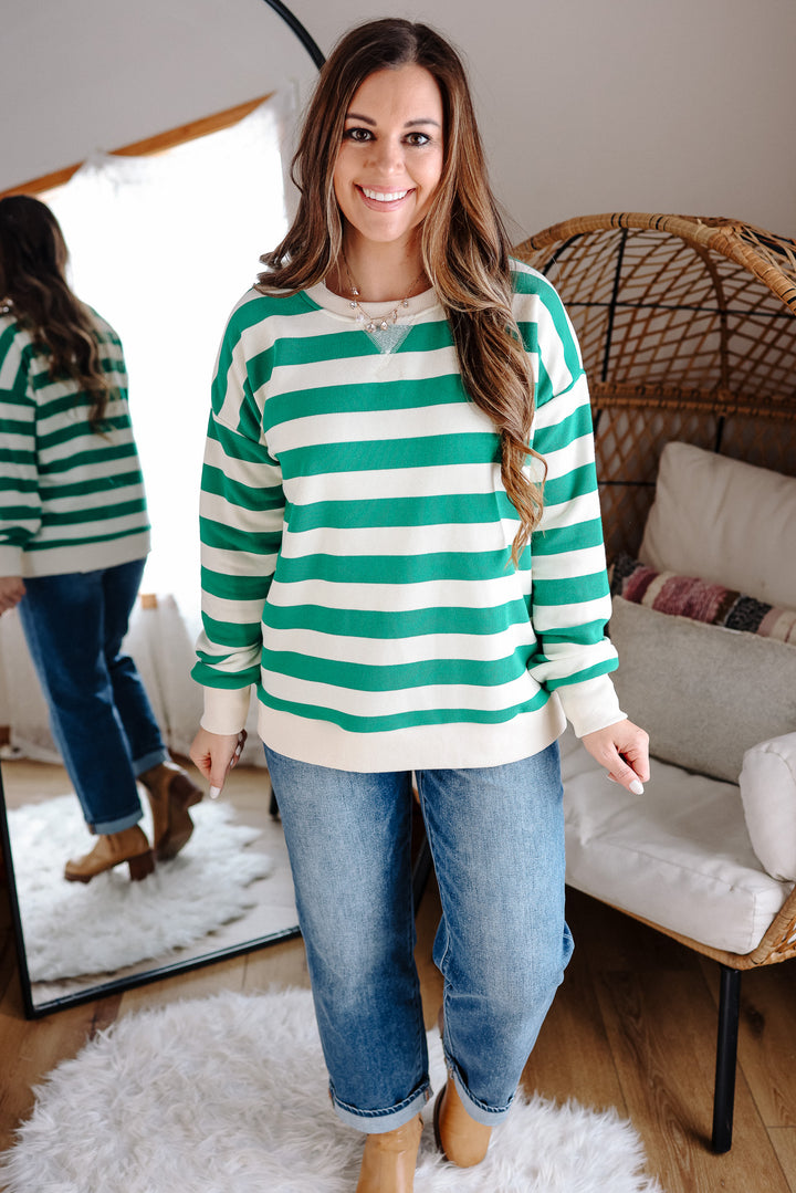 Poppy Terry Striped Sweatshirt - Kelly Green