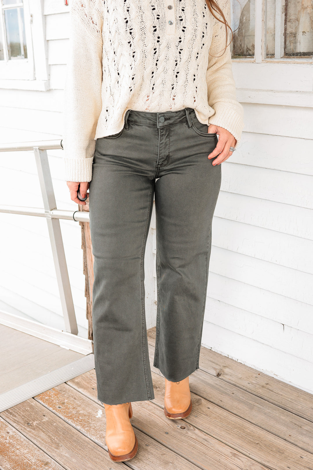 RISEN: Forest Shadow Ankle Straight Jeans