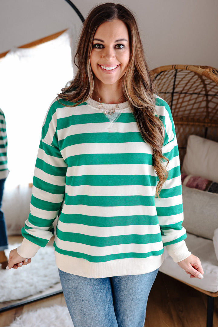 Poppy Terry Striped Sweatshirt - Kelly Green