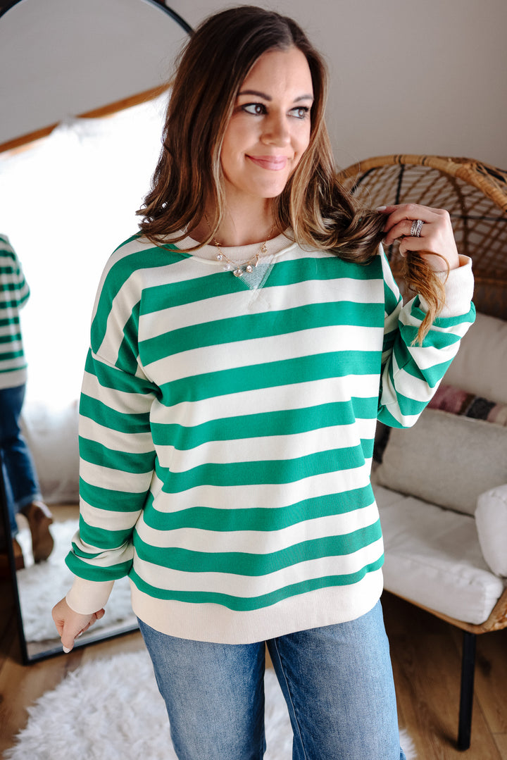 Poppy Terry Striped Sweatshirt - Kelly Green