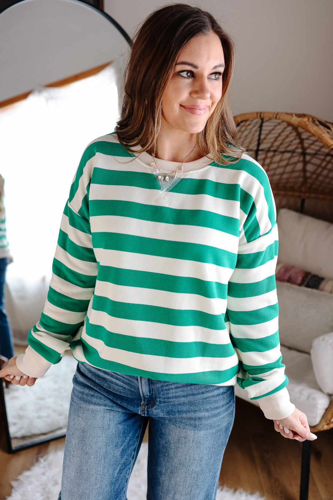 Poppy Terry Striped Sweatshirt - Kelly Green
