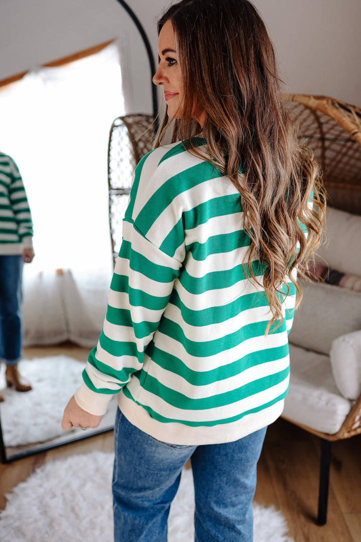 Poppy Terry Striped Sweatshirt - Kelly Green