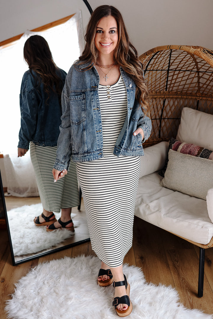 Harper Striped Knit Tank Dress - Black/Cream