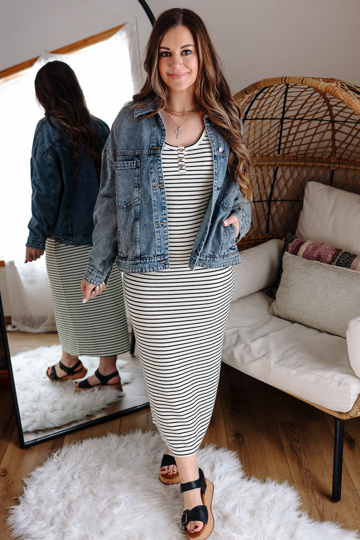 Harper Striped Knit Tank Dress - Black/Cream