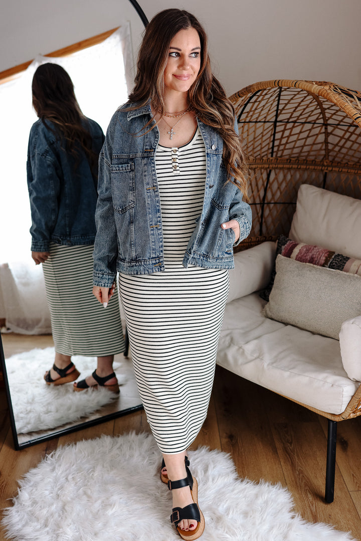 Harper Striped Knit Tank Dress - Black/Cream