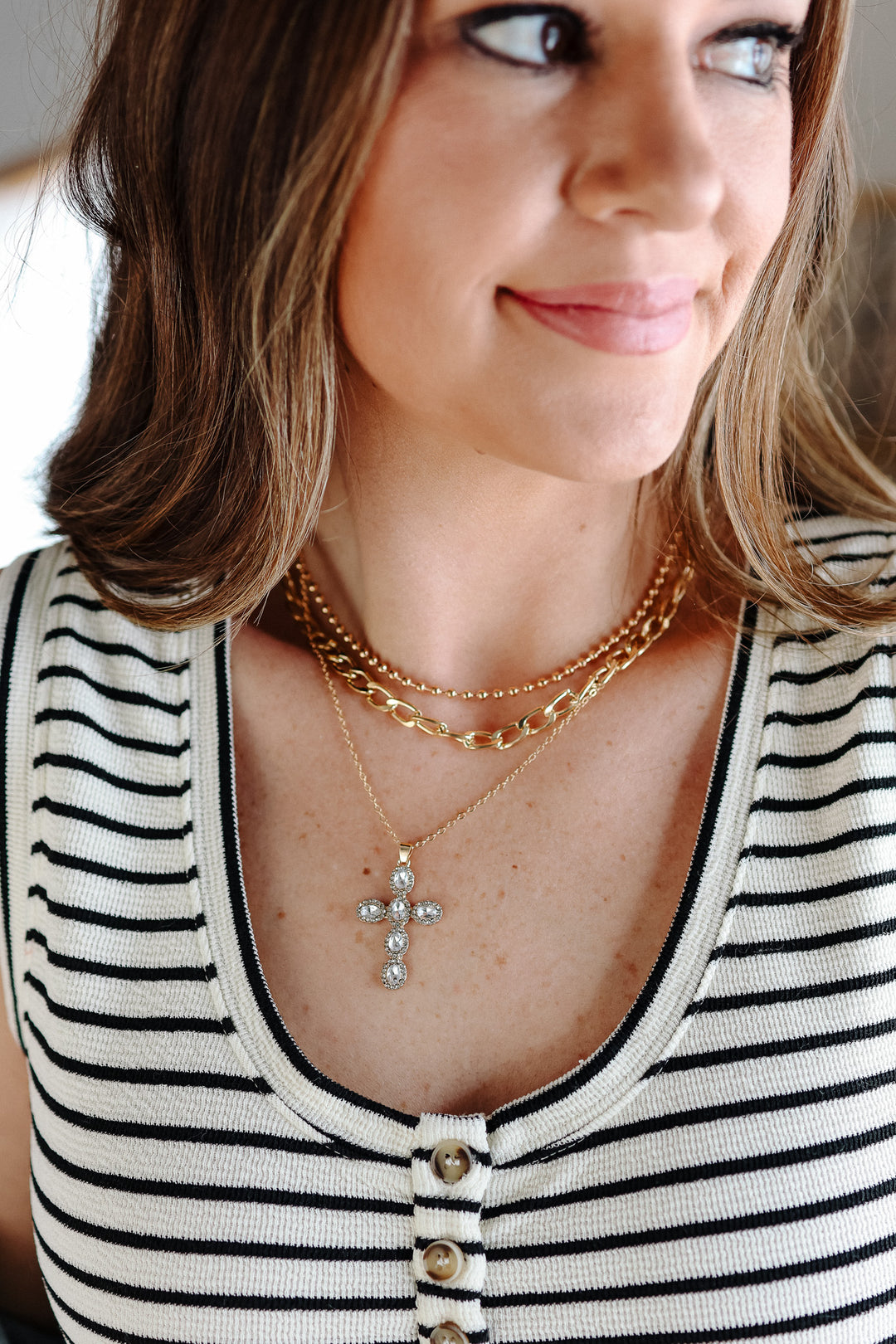 Rhinestone Cross Multi Layer Necklace