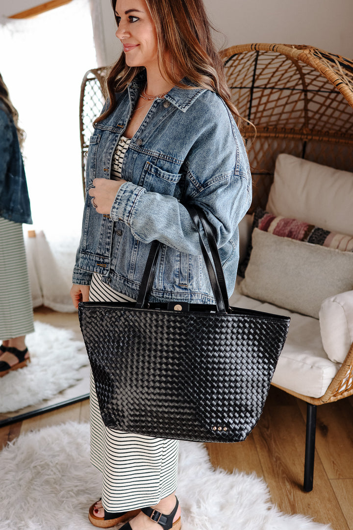Woven Tiffany Organizer Tote Bag - Black
