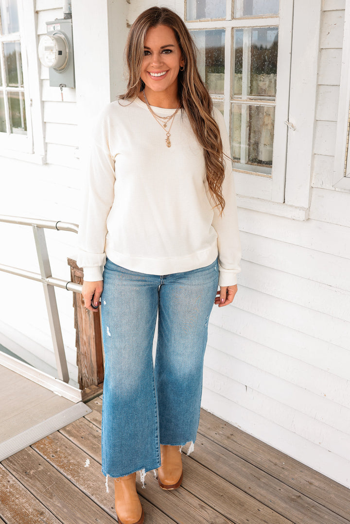 Joss Waffle Knit Top - Ivory