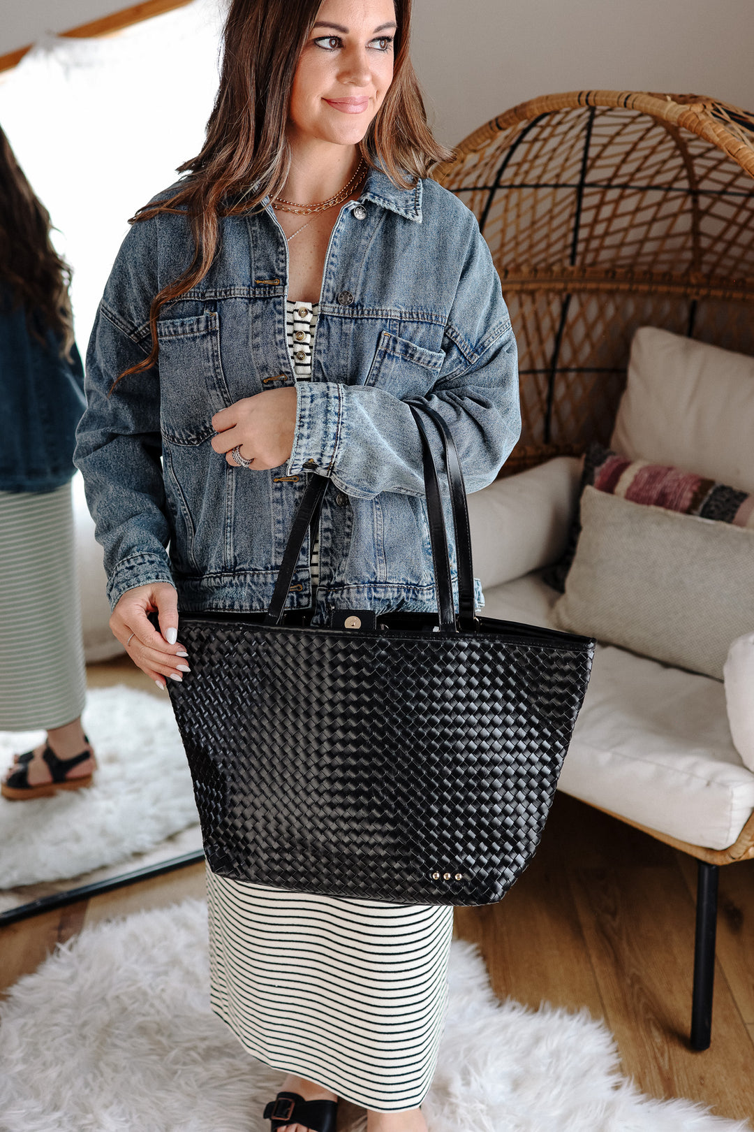 Woven Tiffany Organizer Tote Bag - Black