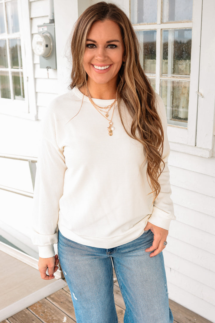 Joss Waffle Knit Top - Ivory