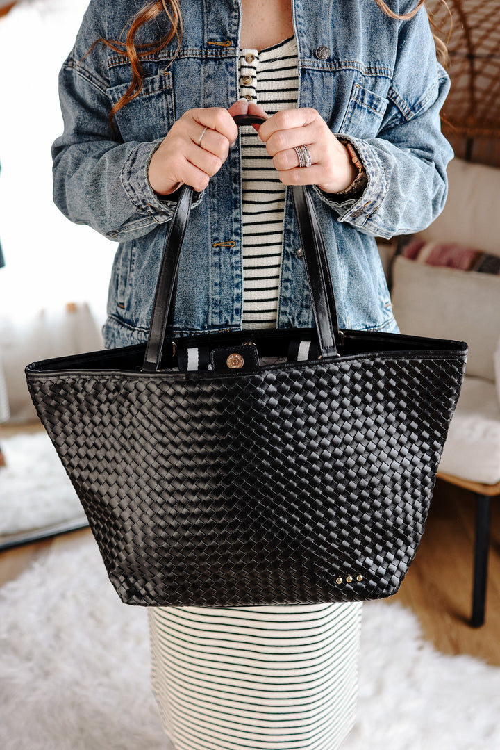 Woven Tiffany Organizer Tote Bag - Black