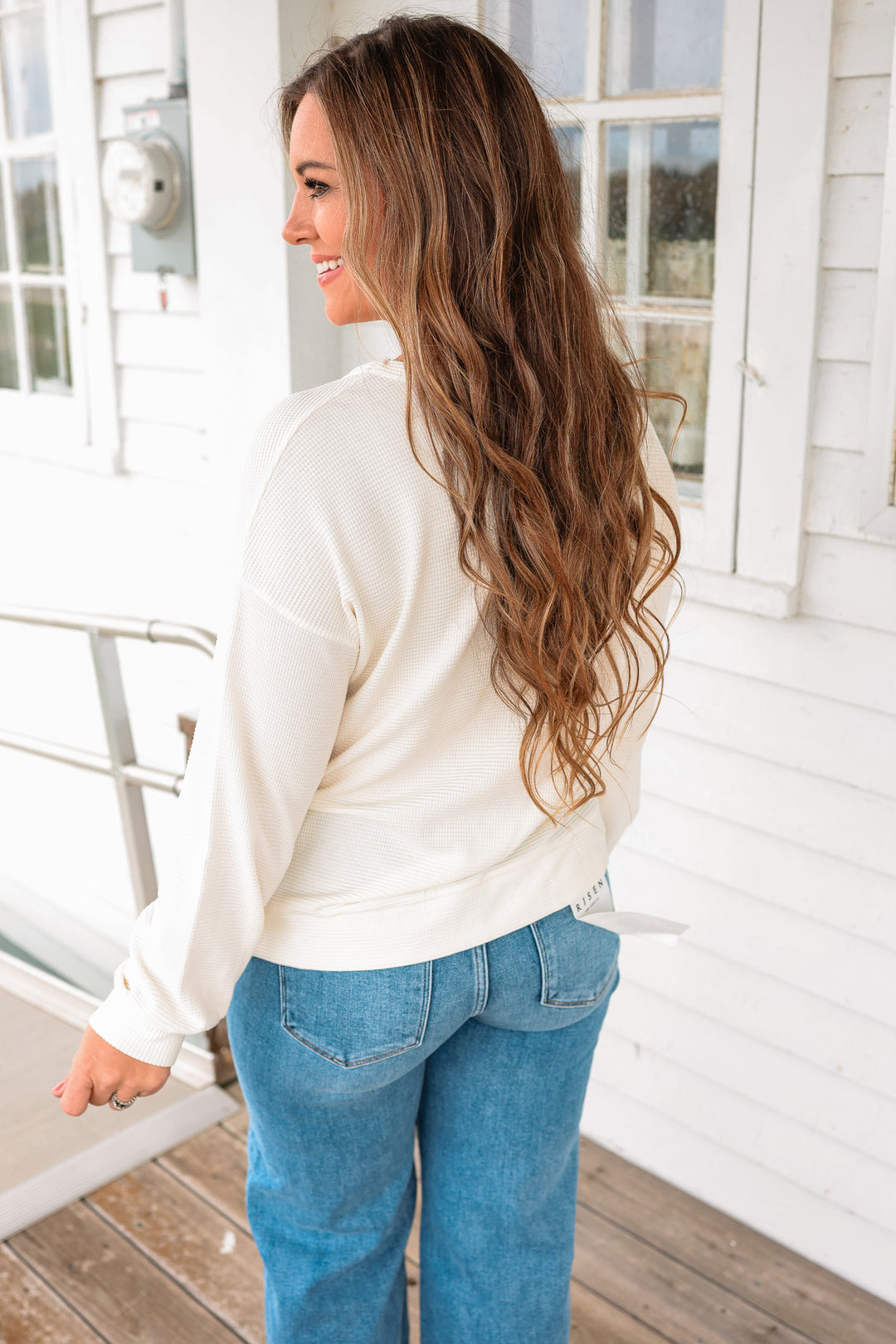 Joss Waffle Knit Top - Ivory