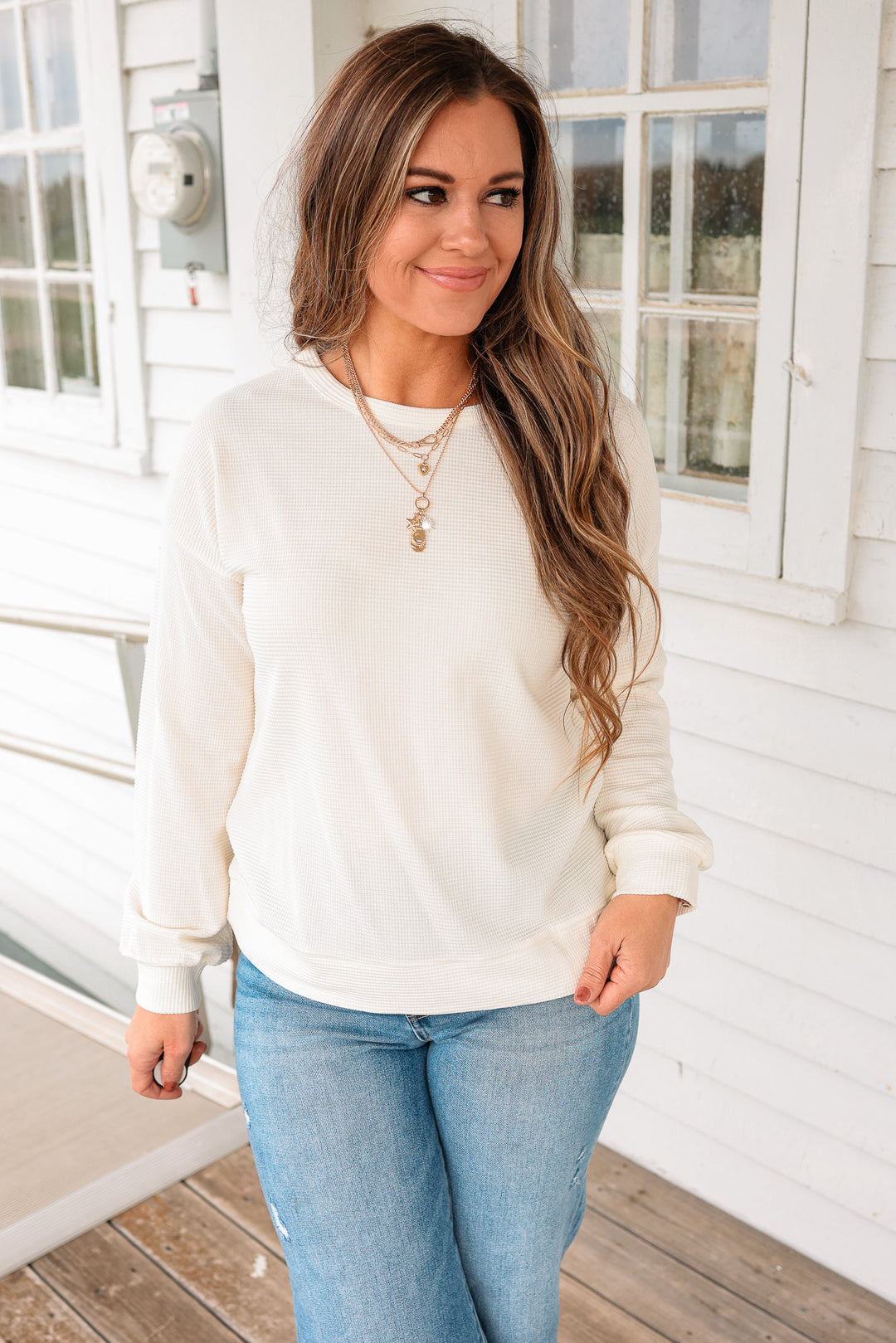 Joss Waffle Knit Top - Ivory