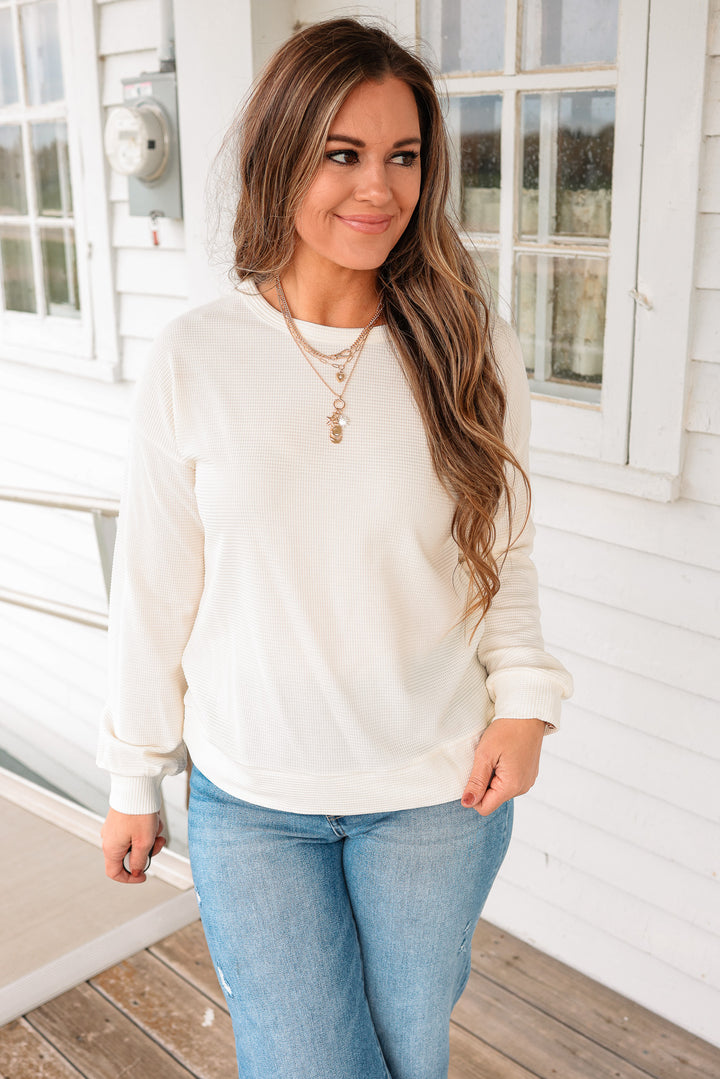 Joss Waffle Knit Top - Ivory