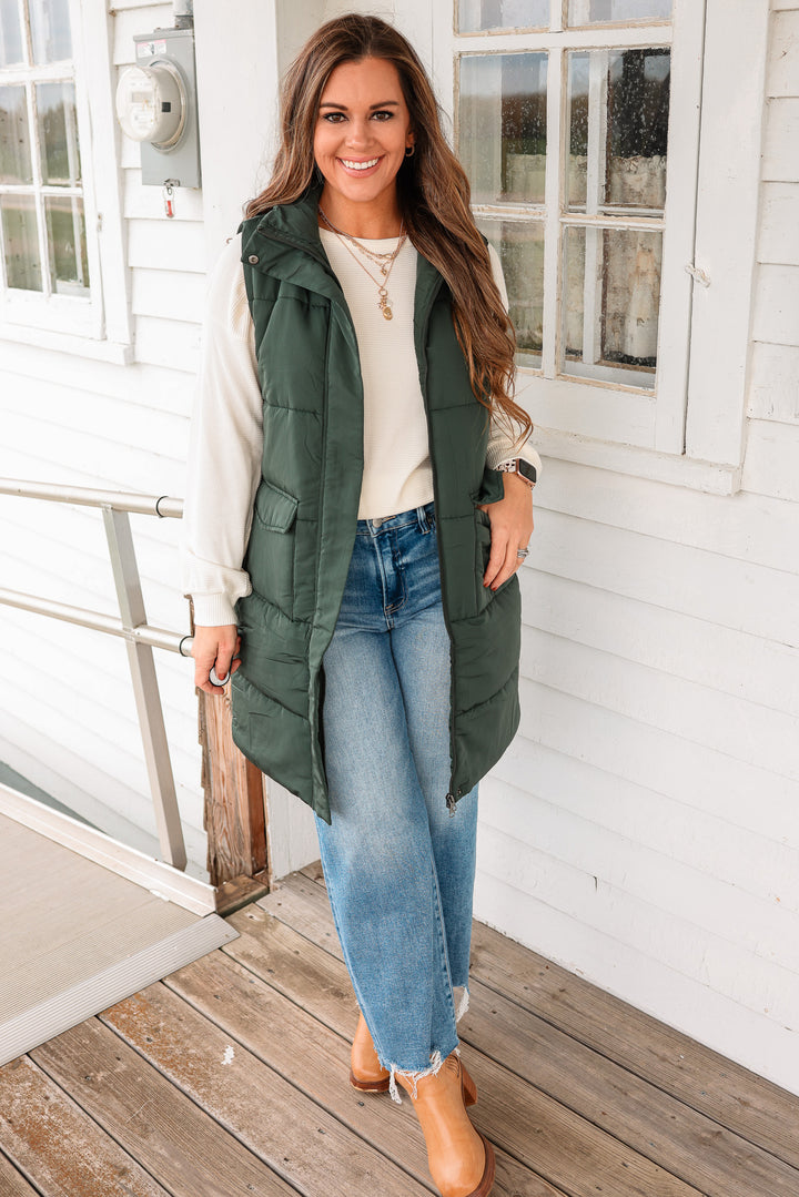Krista Long Vest - Dark Green