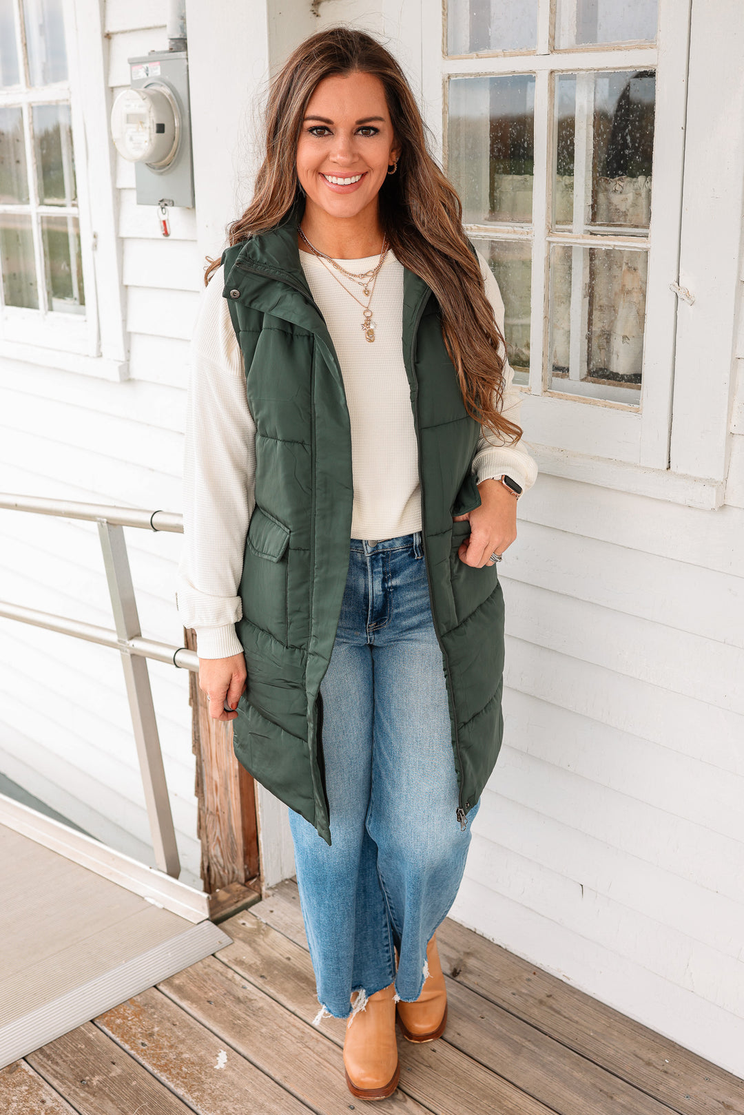 Krista Long Vest - Dark Green