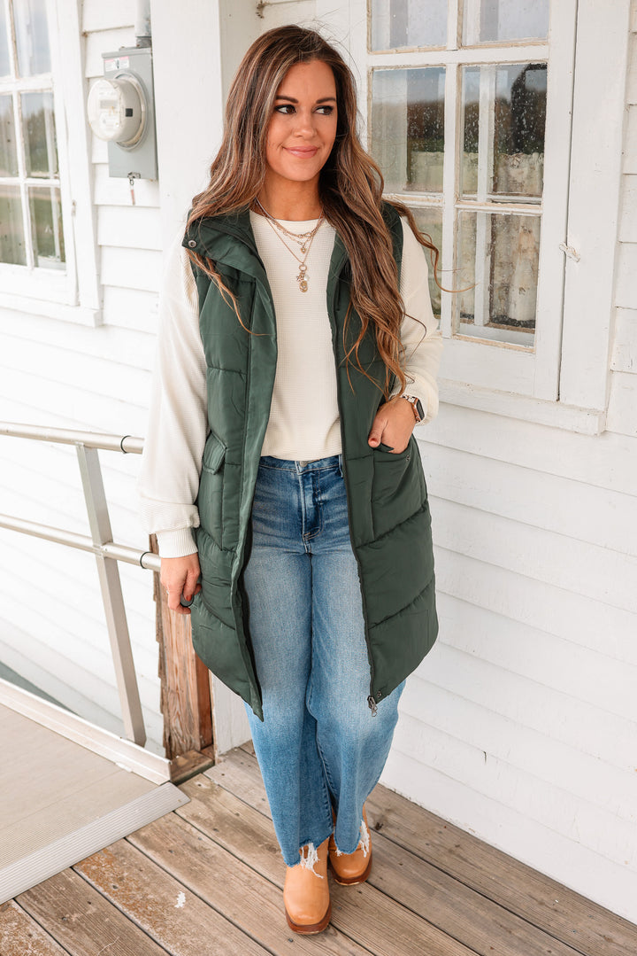 Krista Long Vest - Dark Green