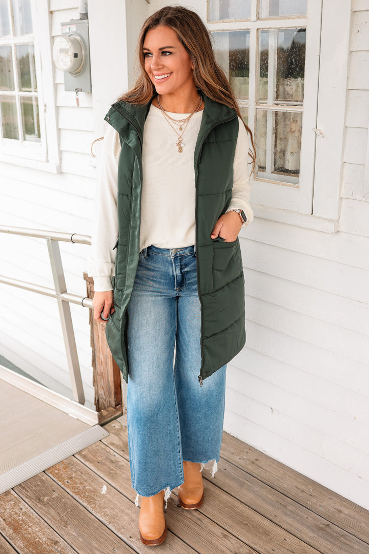 Krista Long Vest - Dark Green