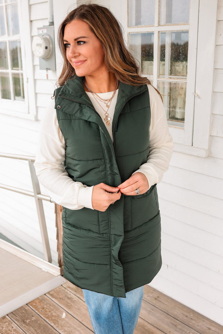 Krista Long Vest - Dark Green